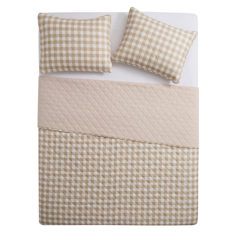 Ensemble de courtepointe en microfibre VCNY Home Gingham, Taupe, Courtepointe pour grand lit + 2 taies décoratives