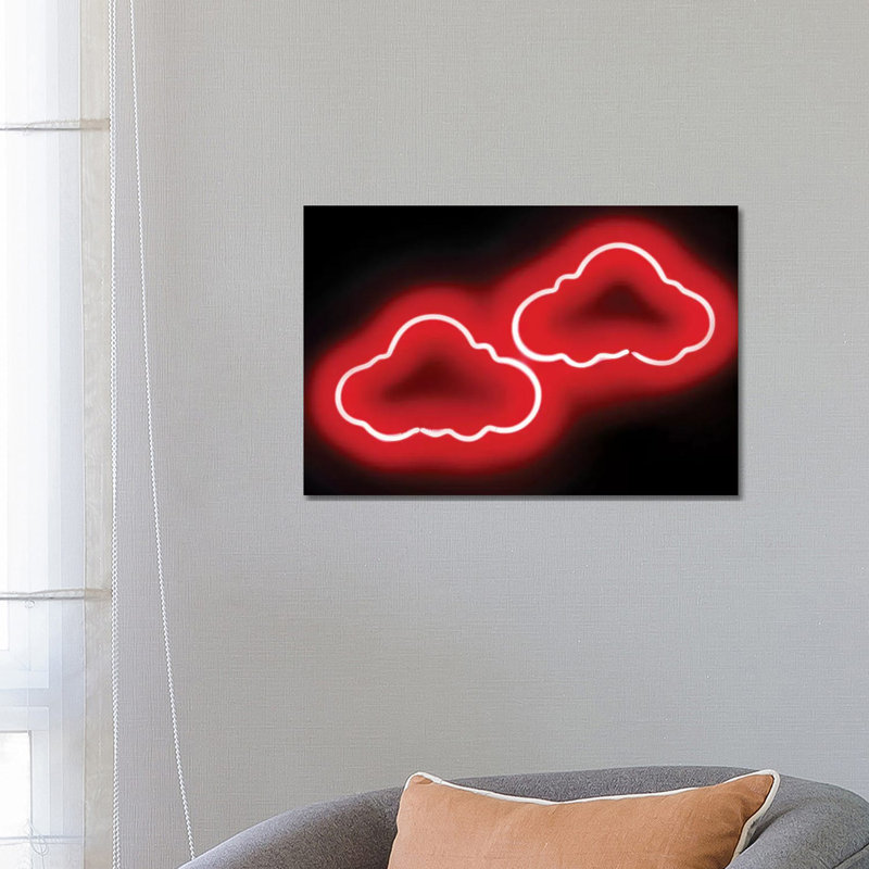 Neon Clouds Red On Black by Hailey Carr - Wrapped Canvas Print, 66.04 cm H x 45.72 cm W x 3.175 cm D