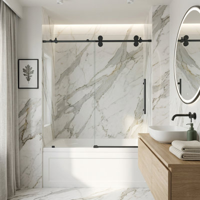 Elan 56-60" W x 66" H Sliding Frameless Tub Door with 3/8" Laminated Glass
