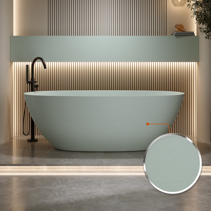 Baignoire de trempage autoportante à surface solide de 61 po x 30,7 po avec trop-plein et bonde escamotable, Sage