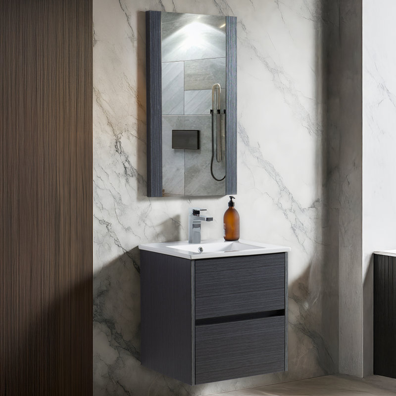 20'' Single Bathroom Vanity with Ceramic Top Sink and Mirror, Silver Grey