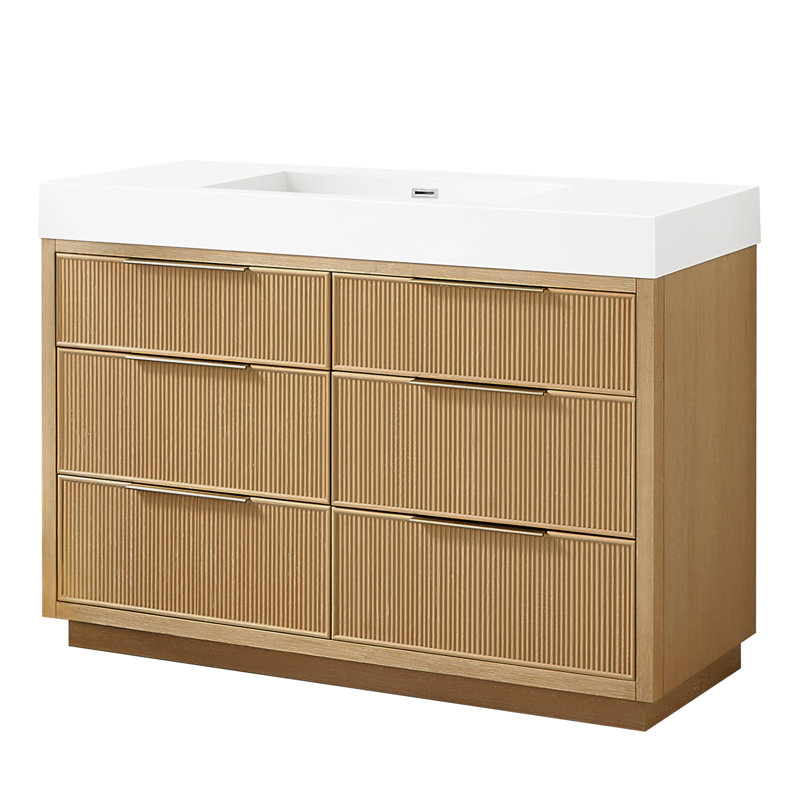 Grunwald 48" Single Bath Vanity in Washed Ash Grey with White Integrated Stone Sink Top