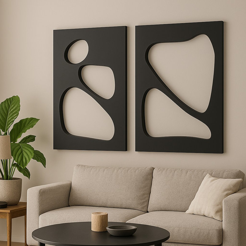 Élégante peinture décorative en panneau de fibres à densité moyenne (2 pièces), noire, 15,7 po x 23,6 po | 100% panneau de fibres à densité moyenne, épaisseur: 0,7 pouce | Parfait pour la décoration intérieure moderne et l'art mural, design élégant et polyvalent pour n'importe quelle pièce