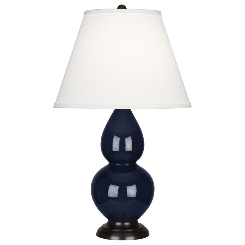 Small Double Gourd Ceramic Table Lamp, Midnight Blue/Deep Patina Bronze