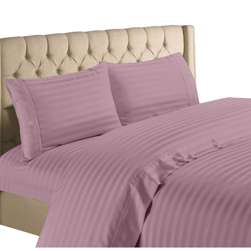 600 Thread Count Egyptian-Quality Cotton Sheet Set, California King Sheet Set with 2 Pillowcases, Purple Stripe