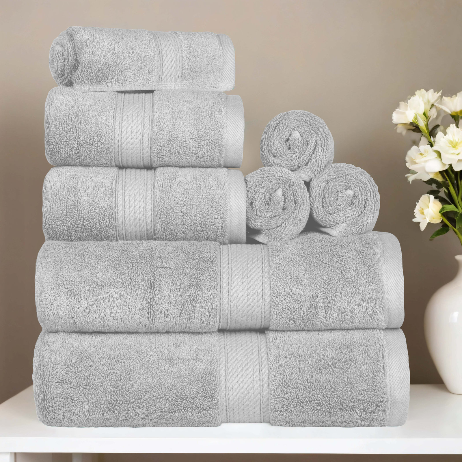 Renata 8-Piece Egyptian Cotton Towel Set, Silver