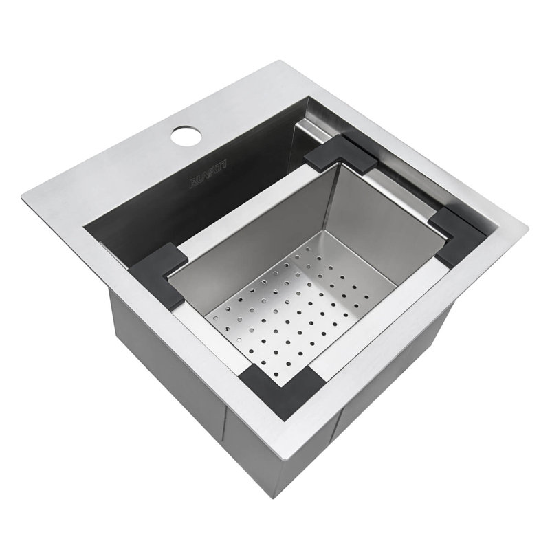 Roma Workstation 15" L x 15" W Drop-in Bar Sink, Silver, 15" L x 15" W