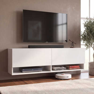 Didimo 71" Floating TV Stand, Modern Wall-Mounted Media Shelf for up to 80" TVs , Minimalist Space-Saving Console, White Wood Finish