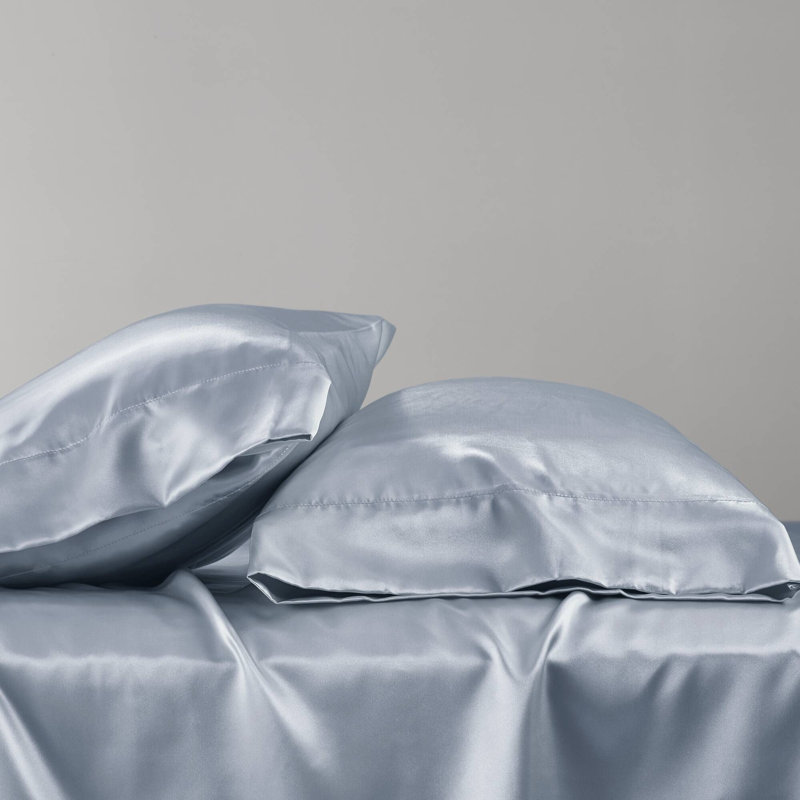 Ensemble de literie en satin de luxe - Literie, Bleu, Ensemble de draps pour lit double avec 4 taies d'o
