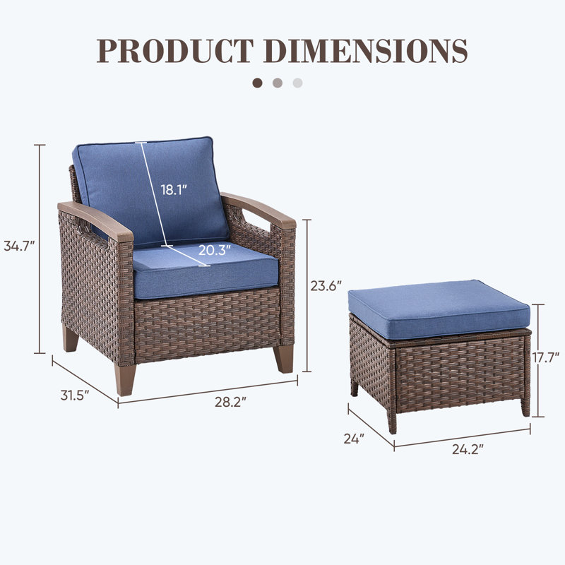 Chaises longues d'extérieur en osier avec repose-pieds Arundel (ensemble de 2), Bleu