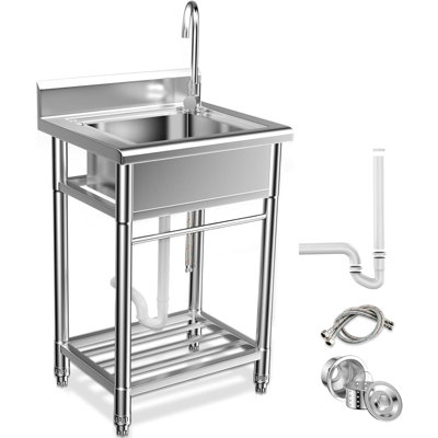 20" NSF Stainless Steel Utility Sink, Freestanding Single Bowl with Cold & Hot Water, Farmhouse Bathroom Bar Laundry