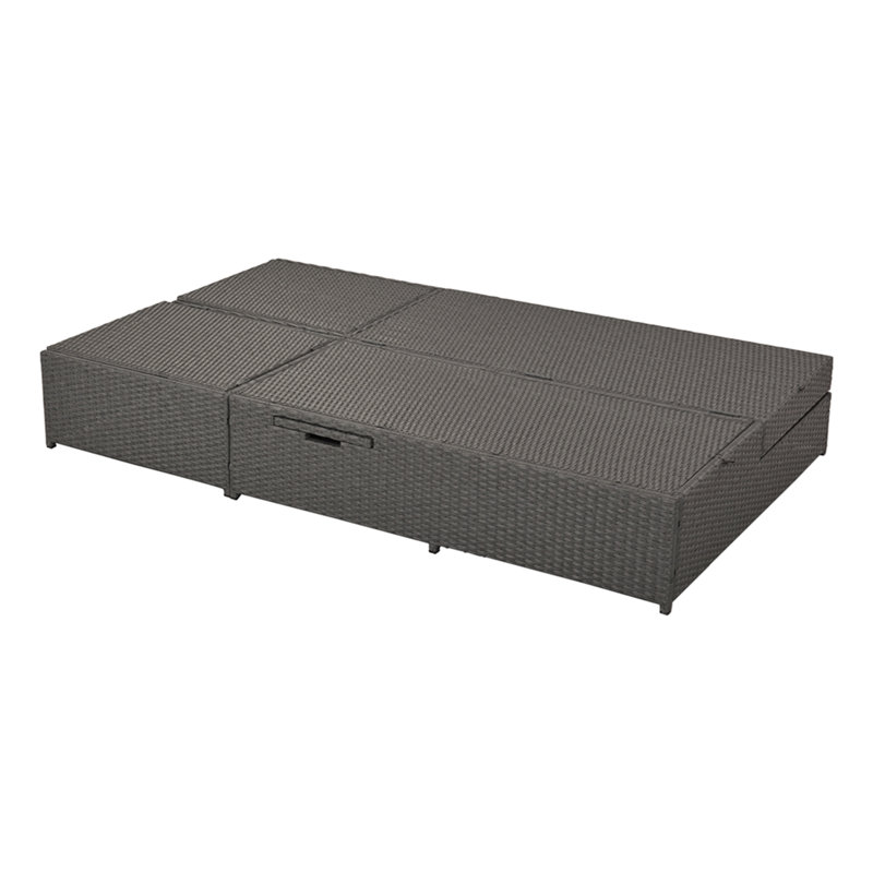 Lit de bronzage extérieur double, chaises de patio inclinables en rotin d'osier avec dossier et siège réglables, ensemble conversationnel pour 2 personnes, gris