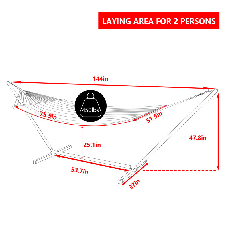 Maegan 2 Person Spreader Bar Hammock with Stand, Gray