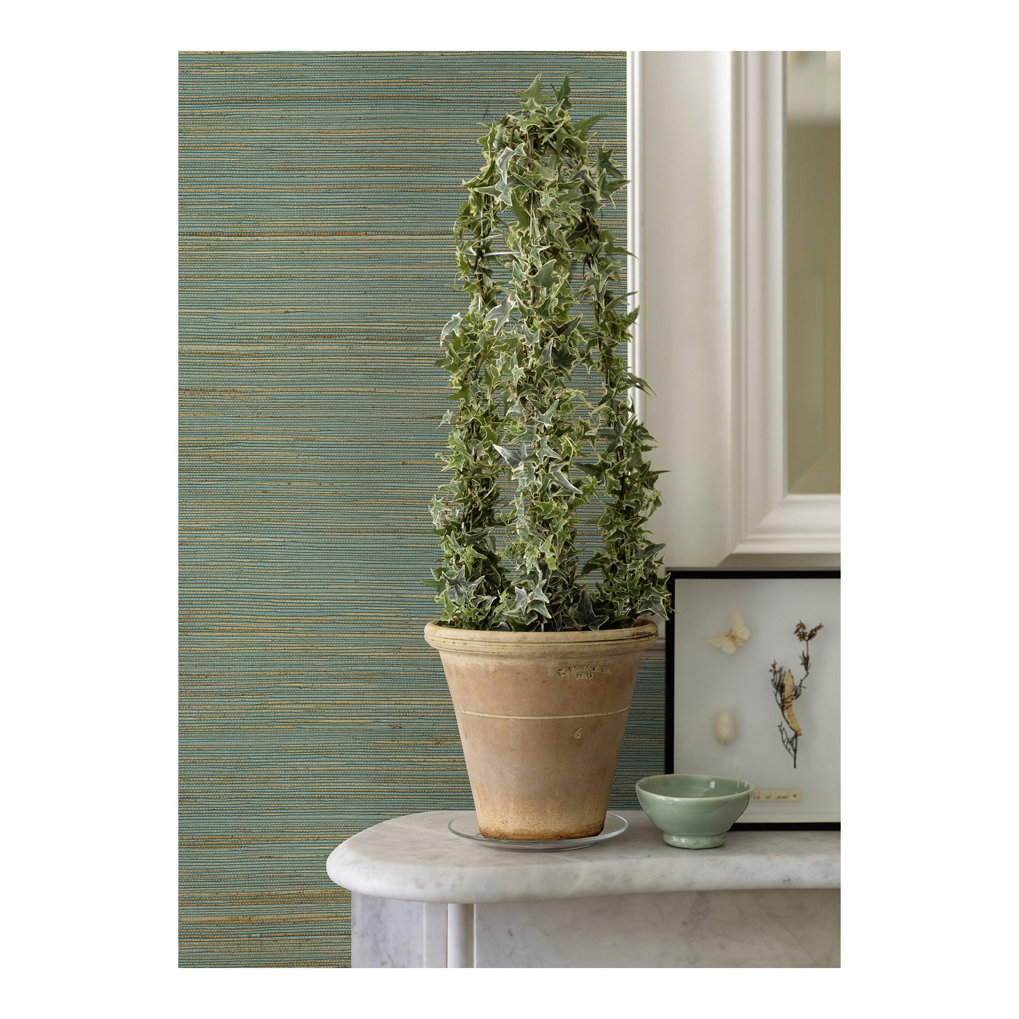 Hamza Modern Grass Cloth Abstract Wallpaper, Turquoise, 20.5" W x 33' L