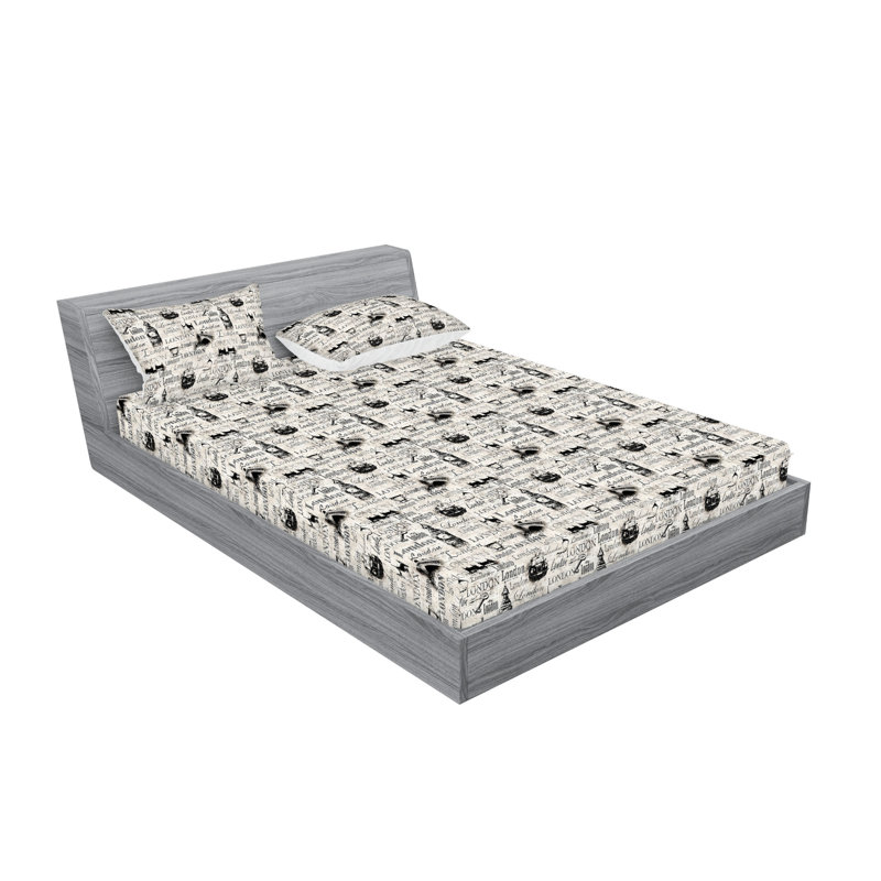 Drap-housse et taie décorative Ambesonne rétro lettrage Big Ben gris coquille d'œuf