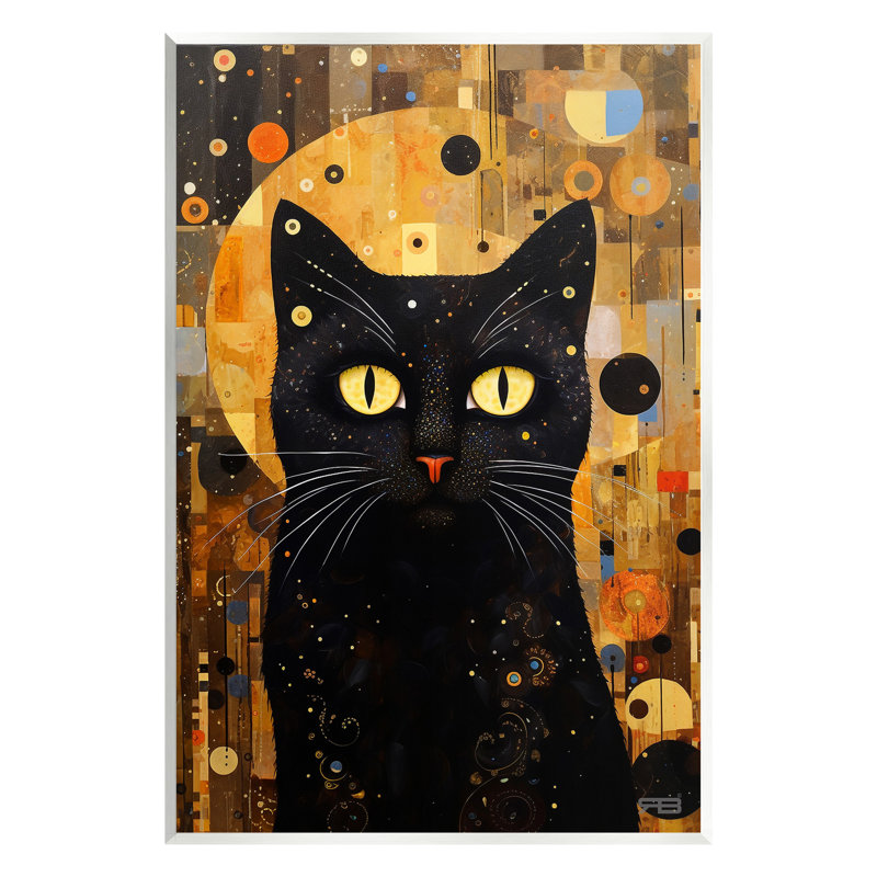 Art de plaque murale chat noir avec motif moderne par RB, H 15 po x l 10 po