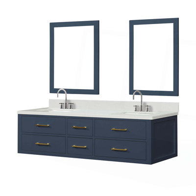 Ensemble de meuble-lavabo double avec robinet, miroirs et tiroirs