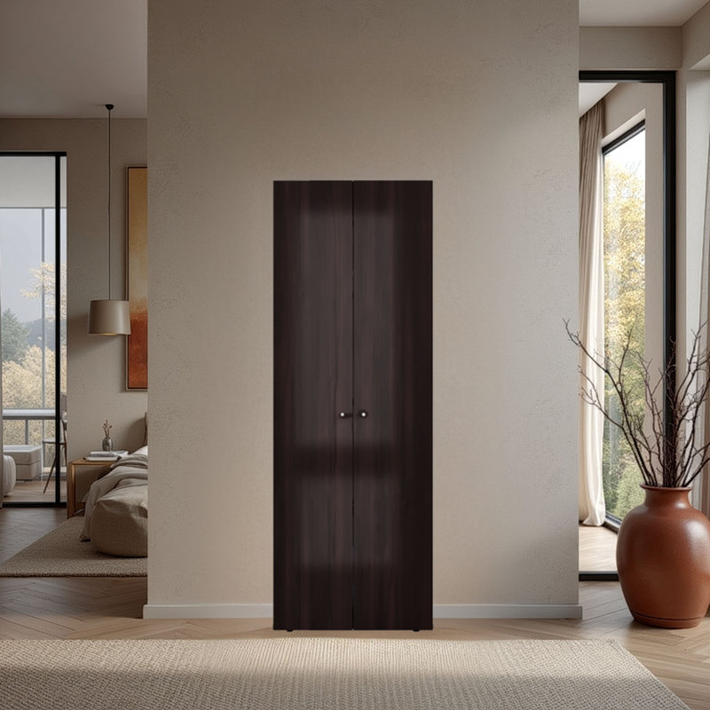 Armoire Lisle, 2 portes, 2 tablettes, Brun