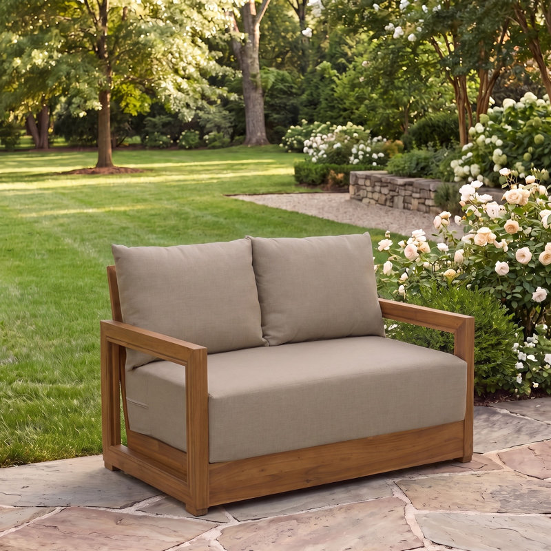 132 cm W Acacia Loveseat with Cushions, Natural