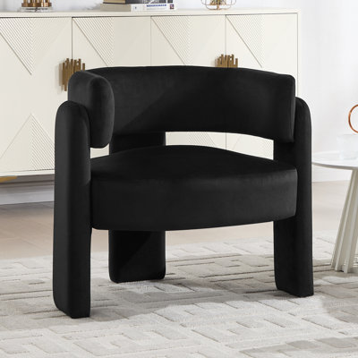 19'' H Modern Velvet Upholstered Barrel Armchair With 3 Legs For Living Room/Bedroom