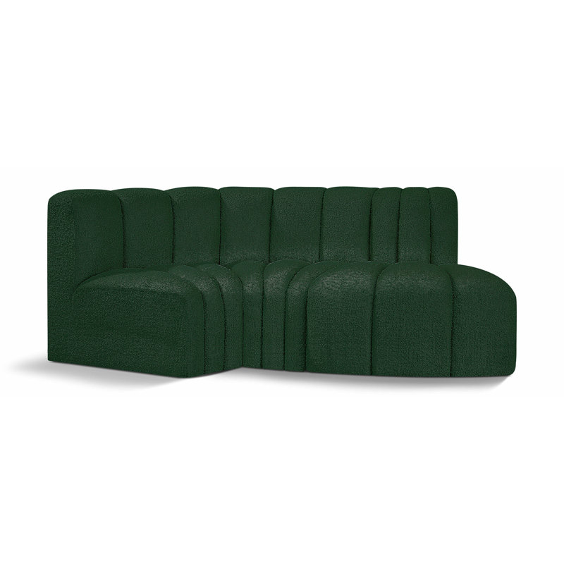 Hubertus Upholstered Curved Sectional Reversible, Green Boucle Fabric