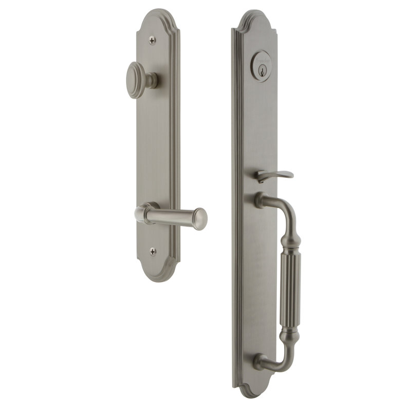 Arc Handleset with Deadbolt and Georgetown Door Lever and Rosette, Satin Nickel, 2.375", Right