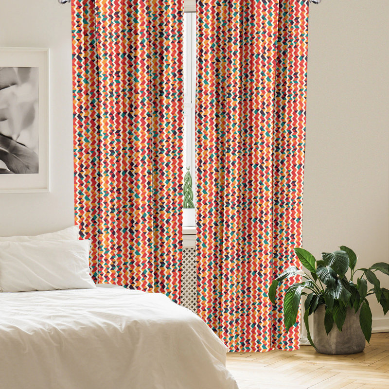 Multicolor Geometric Zig Zag Polyester Room Darkening Curtain Pair