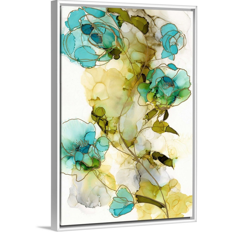 Flower Facets I by Jennifer Goldberger - Painting on Canvas, White Floating Frame Canvas, 26" H x 18" W x 1.75" D