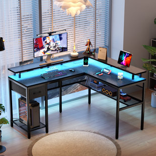  Safco Ultimate Computer Gaming Desk, with LED Lighting, Cup  Holder and Headphone Hook 47.2”W x 23.6”D x 29.5”H : Home & Kitchen