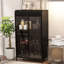 Armoire de rangement autoportante en métal avec portes en verre et dessus rabattable à plusieurs niveaux pour la cuisine, le salon, le bureau et la salle de bain