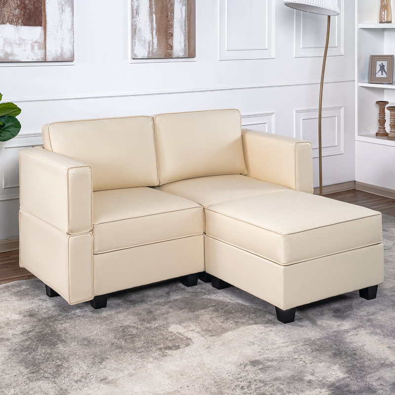 Canapé modulaire convertible en L avec canapé Shealene, Cuir respirant beige
