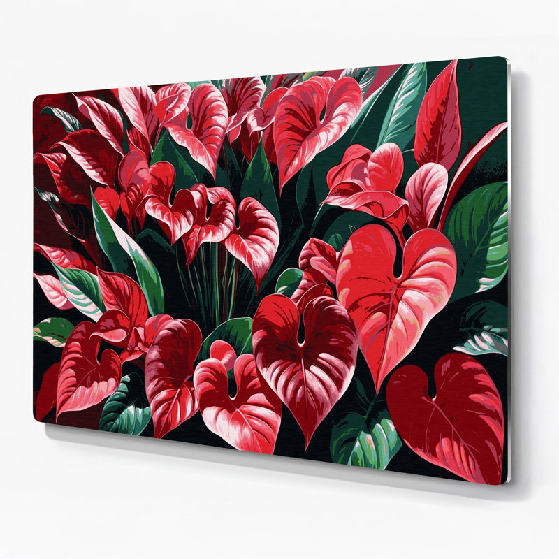 Art mural hawaïen Anthurium noir en métal, H 11 po x l 14 po