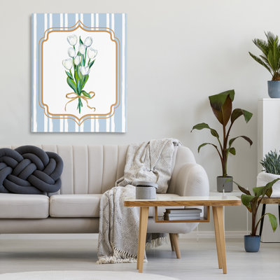 White Tulip Bouquet & Stripes Canvas, design by Adonna Ebrahimi