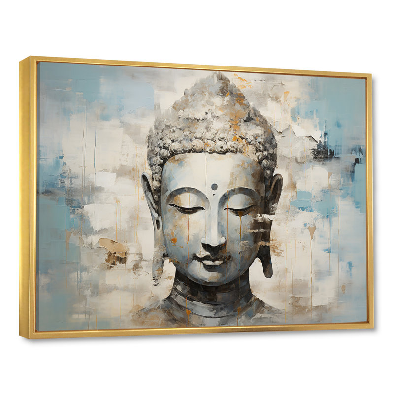 Simple Bouddhism Statue III - Bouddhisme, art mural, Cadre flottant doré, H 12 po x l 20 po x P 1 po