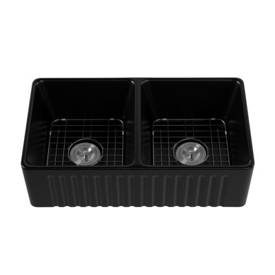 Eclipse 33" L x 18" W Double Bowl Farmhouse Kitchen Sink with Accessories