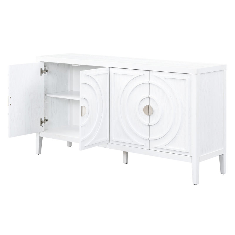 Le buffet de rangement blanc rétro, idéal pour la cuisine et le salon, rehausse l'ambiance chaleureuse avec une porte arrondie et crée un look doux et élégant dans votre maison