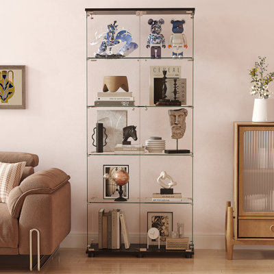 Vitrine en verre avec portes doubles verrouillables, tablettes en verre trempé à 5 niveaux pour une présentation sécuritaire et élégante à la maison ou au bureau.