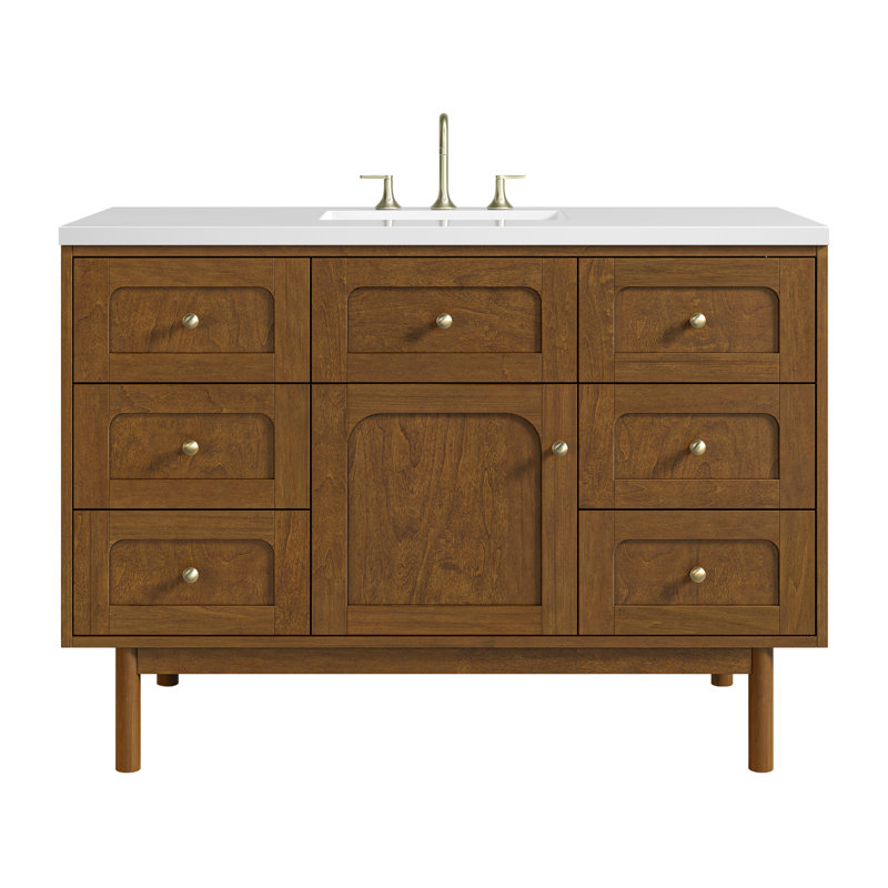 Laurent 48'' W Single Vanity, White Zeus, 8" Widespread, Honey Brown