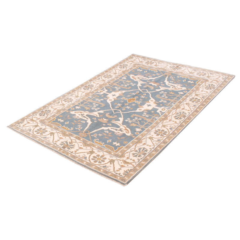Tapis oriental bleu / brun en laine noué à la main 5 pi 10 po x 8 pi 10 po Oriental