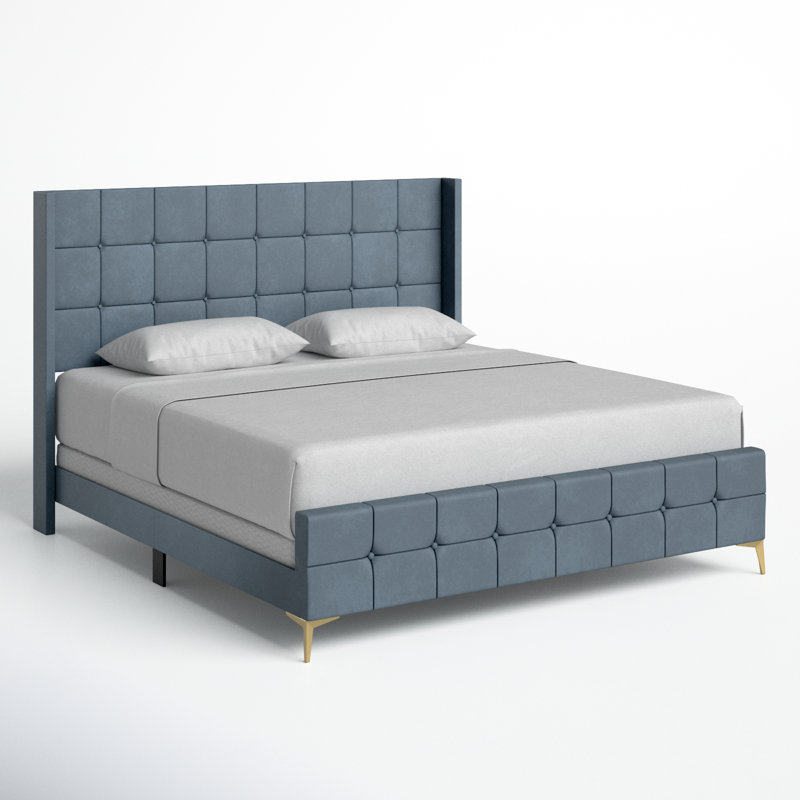 Lit tapissier capitonné standard Mikaela, Bleu, Complète