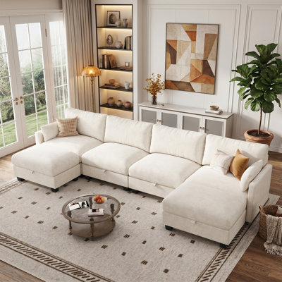 Modular Sectional Couch for Living Room, Comfy Sofa with Storage Seats and Ottoman