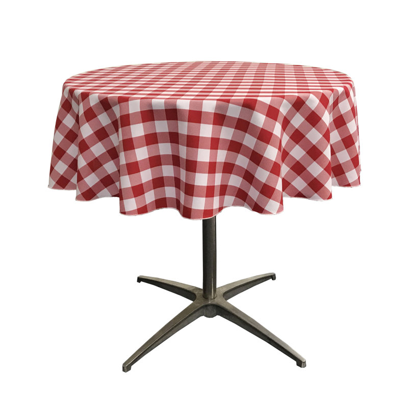 Joice Gingham Round Tablecloth, White and Red, 60" Round
