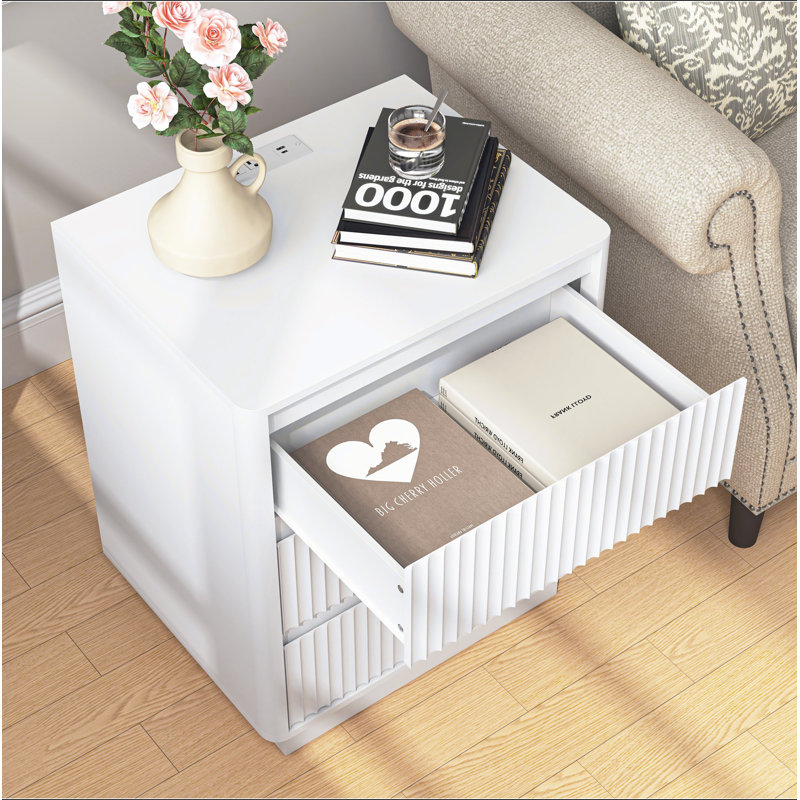 (Ensemble de 2) table de bout avec station de charge USB C rapide, table d'appoint avec tiroir 3Drawers, grande armoire de rangement moderne en bois pour le salon, la chambre à coucher, le bureau