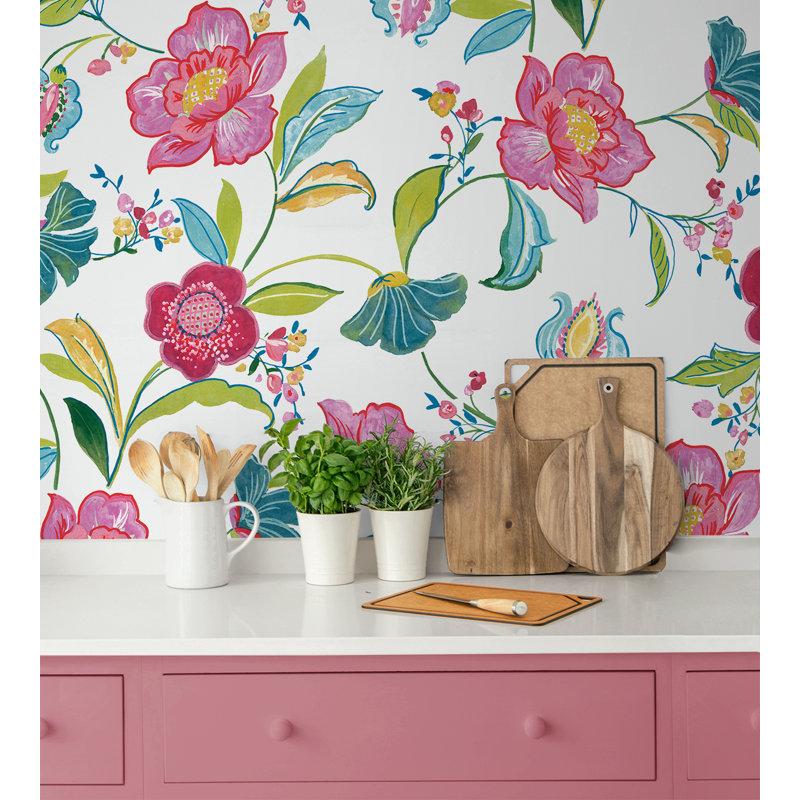 Papier peint adhésif zenora, Magenta / blanc cassé