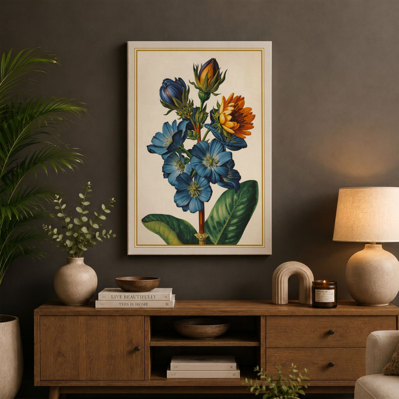 Blue Bloom Botanical - Wrapped Canvas, 18x12 - 45.7 x 30.5 cm, Sage Border