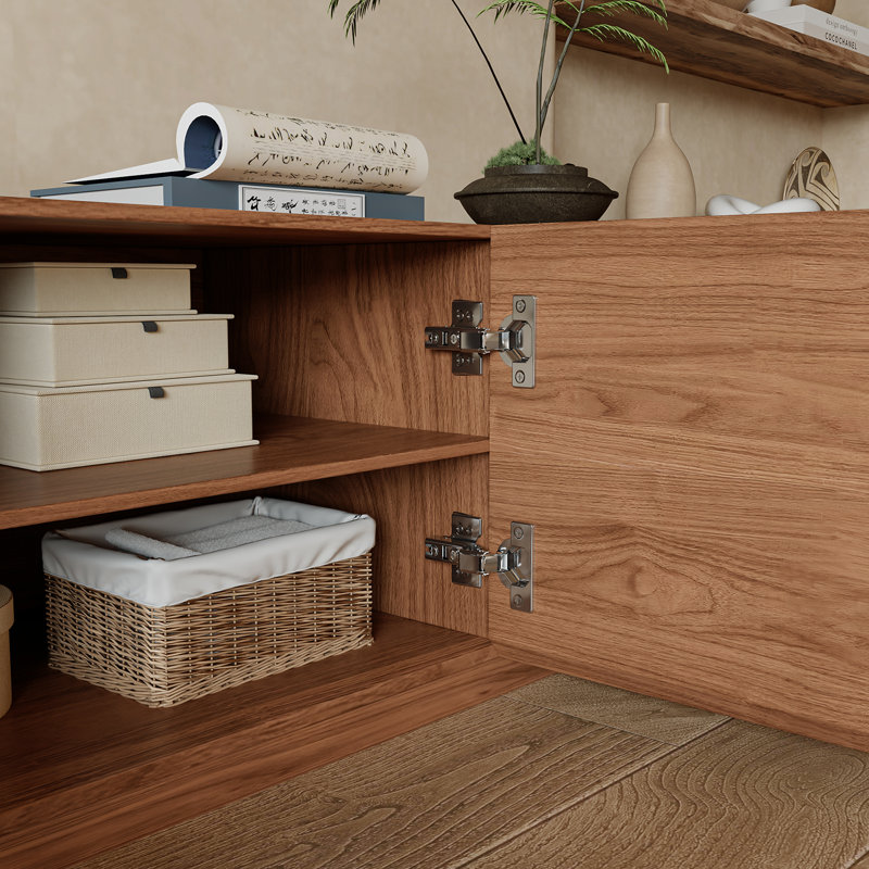 Meuble télé 94,5 po avec 4 armoires de rangement Modern, H 17,7 po x L 94,5 po x l 15,2 po, Walnut