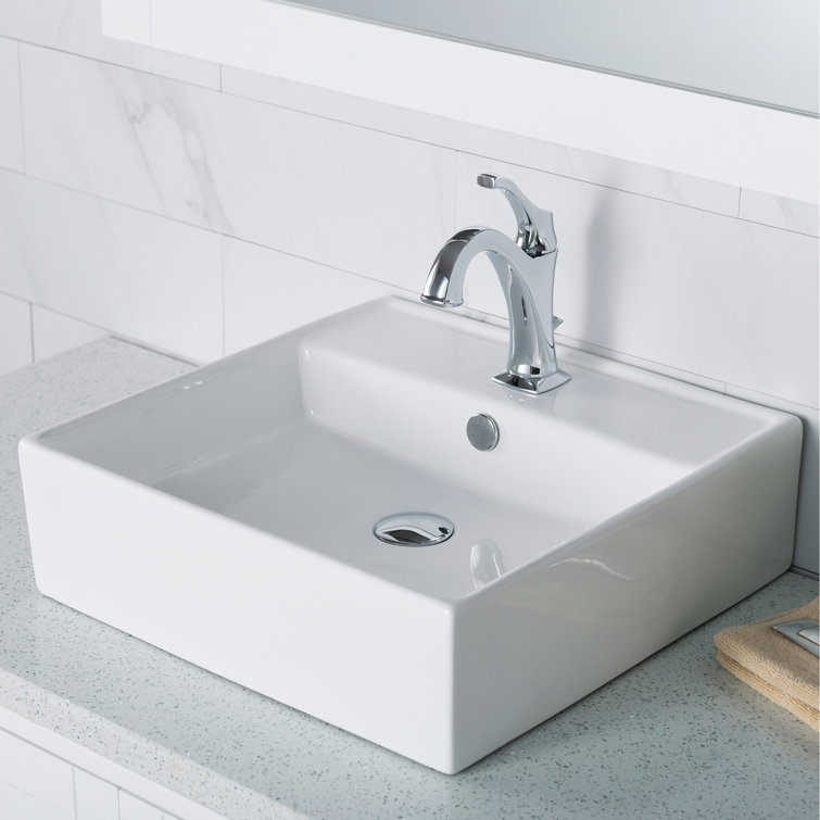 Elavo Ceramic Square Vessel Bathroom Sink with Faucet and Overflow