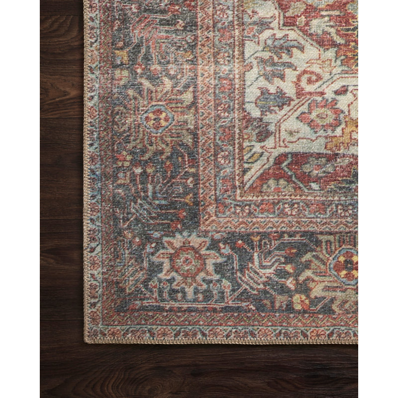 Oriental Terracotta/Blue/Ivory Area Rug, Rectangle 8'4" x 11'6"