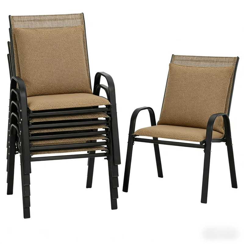 Fauteuil de patio empilable Efthemia, Marron clair, Ensemble de 6