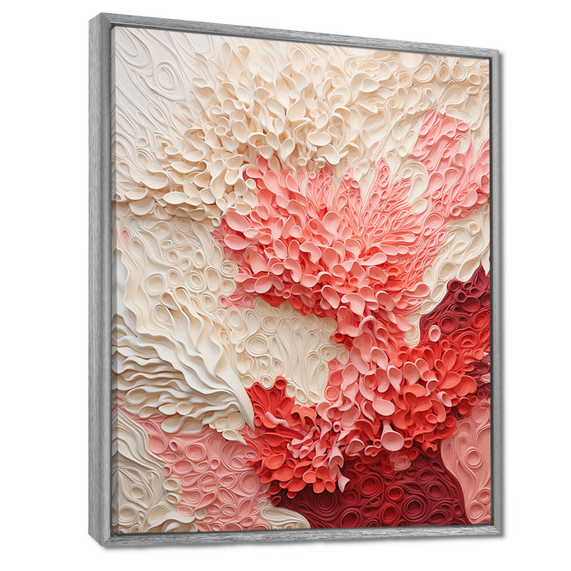 Collage beige et rose corail - grand art mural corail, H 32 po x l 16 po x P 1 po, Cadre argenté flottant